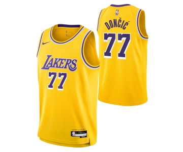 Men's Los Angeles Lakers #77 Luka Doncic Yellow 2025 Icon Edition Stitched Jersey