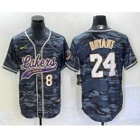 Men's Los Angeles Lakers #8 #24 Kobe Bryant Black Camo With Patch Cool Base Stitched Baseball Jersey