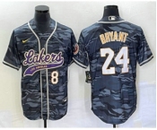 Men's Los Angeles Lakers #8 #24 Kobe Bryant Black Camo With Patch Cool Base Stitched Baseball Jersey