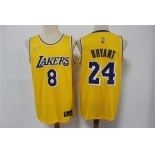 Men's Los Angeles Lakers #8 #24 Kobe Bryant Yellow 75th Anniversary Diamond 2021 Stitched Jersey