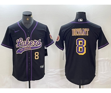 Men's Los Angeles Lakers #8 Kobe Bryant Black Cool Base Stitched Baseball Jerseys