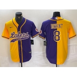 Men's Los Angeles Lakers #8 Kobe Bryant Gold Purple Split Stitched Baseball Jersey