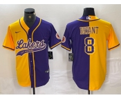 Men's Los Angeles Lakers #8 Kobe Bryant Gold Purple Split Stitched Baseball Jersey