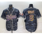 Men's Los Angeles Lakers #8 Kobe Bryant Grey Camo Cool Base Stitched Baseball Jersey