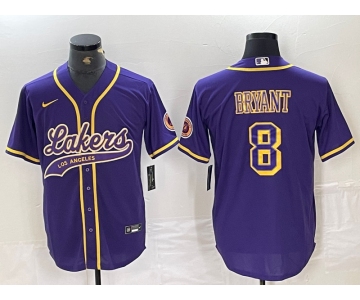 Men's Los Angeles Lakers #8 Kobe Bryant Purple Cool Base Stitched Baseball Jersey