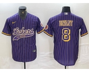 Men's Los Angeles Lakers #8 Kobe Bryant Purple Pinstripe Cool Base Stitched Baseball Jersey