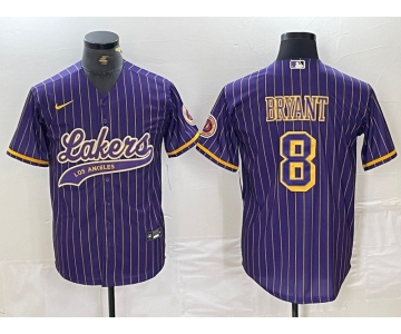 Men's Los Angeles Lakers #8 Kobe Bryant Purple Pinstripe Cool Base Stitched Baseball Jersey