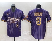 Men's Los Angeles Lakers #8 Kobe Bryant Purple Pinstripe Cool Base Stitched Baseball Jerseys