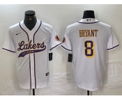 Men's Los Angeles Lakers #8 Kobe Bryant White Cool Base Stitched Baseball Jersey