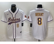 Men's Los Angeles Lakers #8 Kobe Bryant White Cool Base Stitched Baseball Jerseys