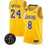 Men's Los Angeles Lakers #8/24 Kobe Bryant Authentic Gold Commemorative Edition Jersey