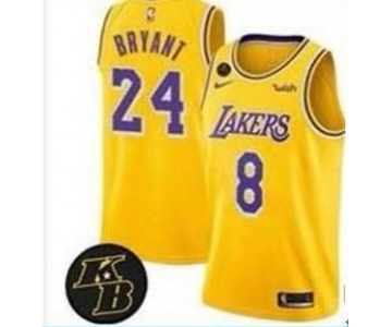 Men's Los Angeles Lakers #8/24 Kobe Bryant Authentic Gold Commemorative Edition Jersey