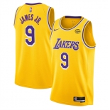 Men's Los Angeles Lakers #9 Bronny James Jr. Yellow 2024 Draft Icon Edition Stitched Basketball Jersey