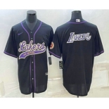 Men's Los Angeles Lakers Black Big Logo Cool Base Stitched Baseball Jersey