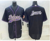 Men's Los Angeles Lakers Black Big Logo Cool Base Stitched Baseball Jersey