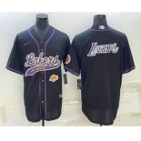 Men's Los Angeles Lakers Black Big Logo With Patch Cool Base Stitched Baseball Jersey