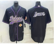 Men's Los Angeles Lakers Black Big Logo With Patch Cool Base Stitched Baseball Jersey