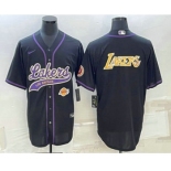 Men's Los Angeles Lakers Black Big Logo With Patch Cool Base Stitched Baseball Jerseys