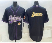 Men's Los Angeles Lakers Black Big Logo With Patch Cool Base Stitched Baseball Jerseys