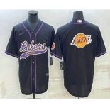 Men's Los Angeles Lakers Black Team Big Logo Cool Base Stitched Baseball Jersey