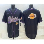 Men's Los Angeles Lakers Black Team Big Logo With Patch Cool Base Stitched Baseball Jersey