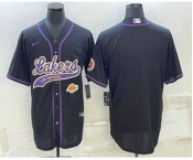 Men's Los Angeles Lakers Blank Black With Patch Cool Base Stitched Baseball Jersey