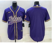 Men's Los Angeles Lakers Blank Purple Cool Base Stitched Baseball Jersey