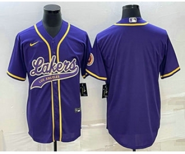 Men's Los Angeles Lakers Blank Purple Cool Base Stitched Baseball Jersey