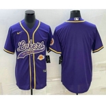 Men's Los Angeles Lakers Blank Purple With Patch Cool Base Stitched Baseball Jersey