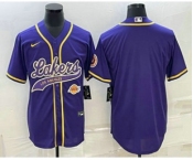 Men's Los Angeles Lakers Blank Purple With Patch Cool Base Stitched Baseball Jersey