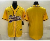 Men's Los Angeles Lakers Blank Yellow Cool Base Stitched Baseball Jersey