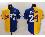 Men's Los Angeles Lakers & Dodgers Front #8 Back #24 Kobe Bryant Gold Blue Split With Patch Stitched Jersey