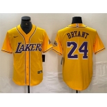 Men's Los Angeles Lakers Front #24 Kobe Bryant Gold Cool Base Stitched Baseball Jersey