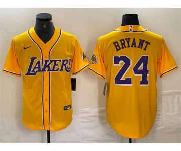 Men's Los Angeles Lakers Front #24 Kobe Bryant Gold Cool Base Stitched Baseball Jersey