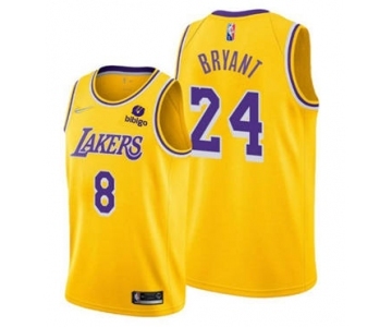 Men's Los Angeles Lakers Front #8 Back #24 Kobe Bryant 75th Anniversary Diamond Gold 2021 Stitched Basketball Jersey