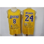 Men's Los Angeles Lakers Front #8 'Legend' Back #24 'Mamba' Kobe Bryant Yellow Stitched Basketball Jersey