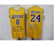 Men's Los Angeles Lakers Front #8 'Legend' Back #24 'Mamba' Kobe Bryant Yellow Stitched Basketball Jersey