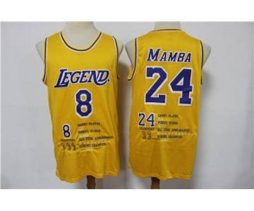 Men's Los Angeles Lakers Front #8 'Legend' Back #24 'Mamba' Kobe Bryant Yellow Stitched Basketball Jersey