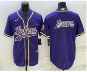 Men's Los Angeles Lakers Purple Big Logo Cool Base Stitched Baseball Jersey