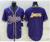 Men's Los Angeles Lakers Purple Big Logo Cool Base Stitched Baseball Jerseys