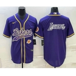 Men's Los Angeles Lakers Purple Big Logo With Patch Cool Base Stitched Baseball Jersey