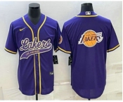 Men's Los Angeles Lakers Purple Team Big Logo Cool Base Stitched Baseball Jersey