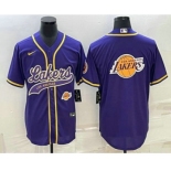 Men's Los Angeles Lakers Purple Team Big Logo With Patch Cool Base Stitched Baseball Jersey