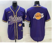 Men's Los Angeles Lakers Purple Team Big Logo With Patch Cool Base Stitched Baseball Jersey