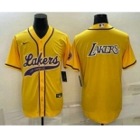 Men's Los Angeles Lakers Yellow Big Logo Cool Base Stitched Baseball Jerseys