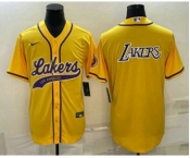 Men's Los Angeles Lakers Yellow Big Logo Cool Base Stitched Baseball Jerseys