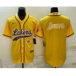 Men's Los Angeles Lakers Yellow Big Logo With Patch Cool Base Stitched Baseball Jerseys