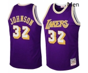 Mens Mitchell and Ness Los Angeles Lakers 32 Magic Johnson Swingman Purple Throwback NBA Jersey