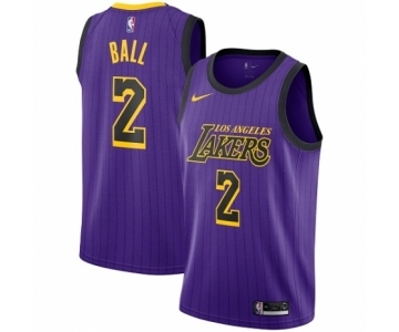 Men's Nike Los Angeles Lakers #2 Lonzo Ball Authentic Purple NBA Jersey - City Edition