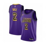 Men's Nike Los Angeles Lakers #2 Lonzo Ball Swingman Purple NBA Jersey - City Edition